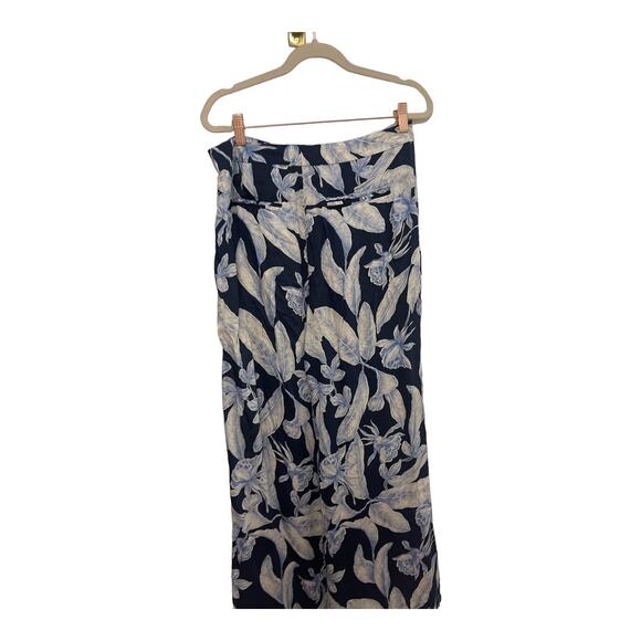 Alexis Brinkley Floral Leaf Print Wide Leg Pants High Rise Maldive Blue Size L - Picture 13 of 14